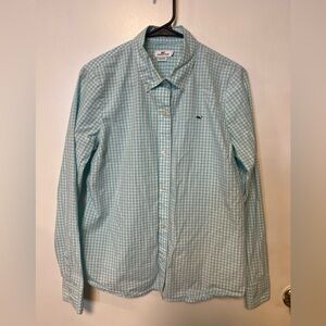 Vineyard Vines Women’s Light Blue Gingham Long Sleeve Button Up